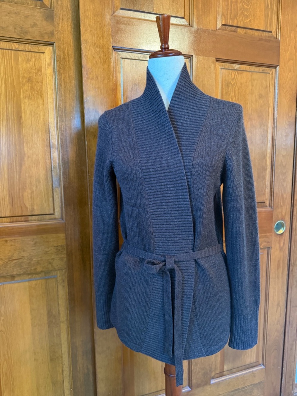 Ann Taylor Dark Brown Shawl Collar Belted Cardigan Sweater